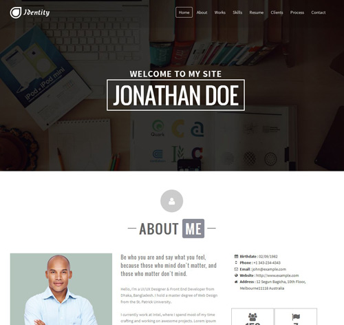 Identity - Personal vCard CV Portfolio WP Theme