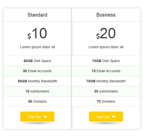 Pricing Table Style 18