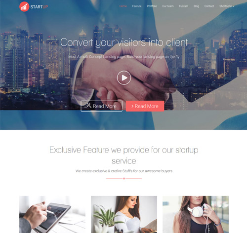 Startup Multi Concept Landing Page WordPress Theme