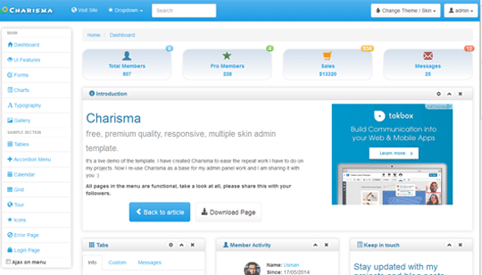 Charisma : Free, responsive, multiple skin admin template