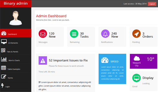 Binary Admin : Free Bootstrap Admin Template