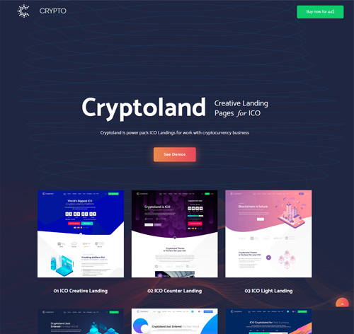 Cryptoland - WordPress ICO Landing Pages Cryptocurrency Theme Pack