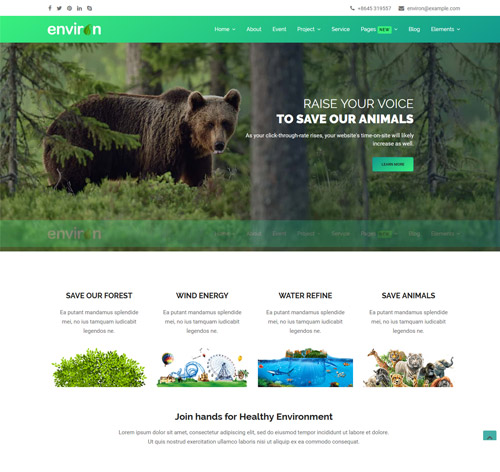 Environ - Non profit and Environment Joomla Template
