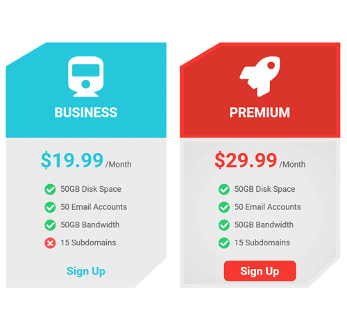 Pricing Table Style 122