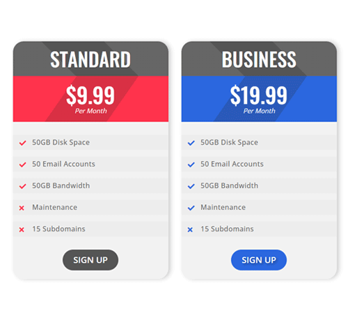 Pricing Table Style 272