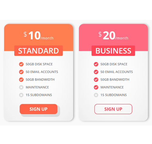 Pricing Table Style 285