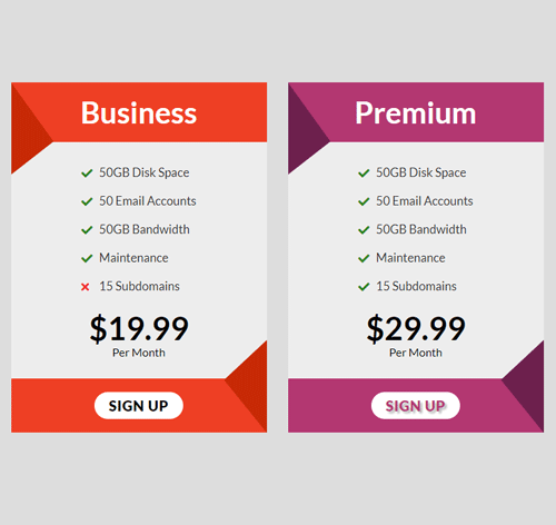 Pricing Table Style 290